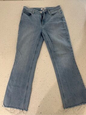 PAIGE Light Wash Flare Jeans with Raw Hem